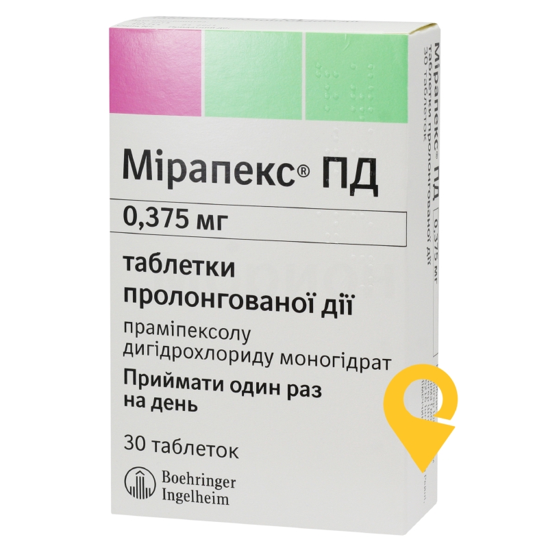 Мірапекс ПД табл. пролонг. 0,375 мг №30 Берінгер Інгельхайм Фарма (Німеччина)
