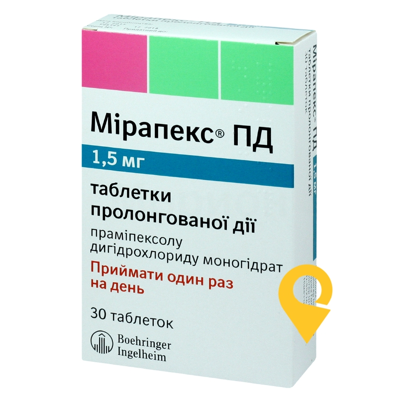 Мірапекс ПД табл. пролонг. 1,5 мг №30 Берінгер Інгельхайм Фарма (Німеччина)