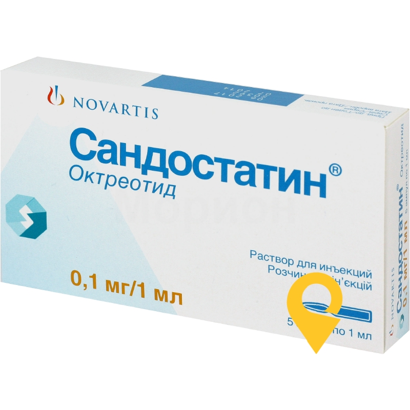 Сандостатин р-н д/ін. 100 мкг/мл 1.мл №5 Новартіс Фарма Штейн (Швейцарія)