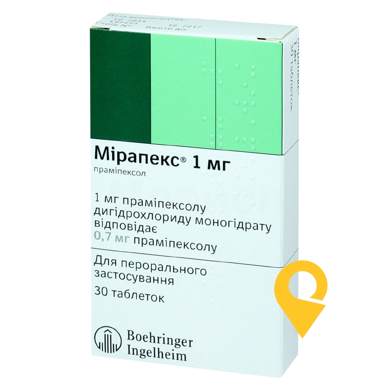 Мірапекс табл. 1 мг №30 Берінгер Інгельхайм Фарма (Німеччина)